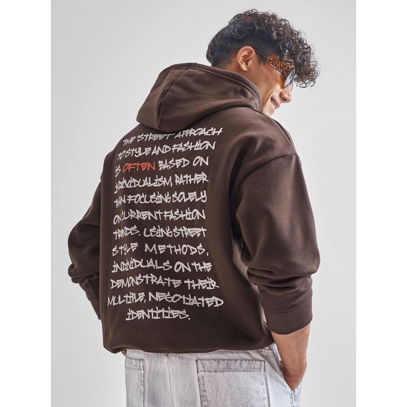 HIGHLANDER Brown Typography Oversized Fit Hoodie (L)