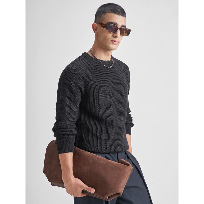 HIGHLANDER Black Ribbed Acrylic Sweater (M)