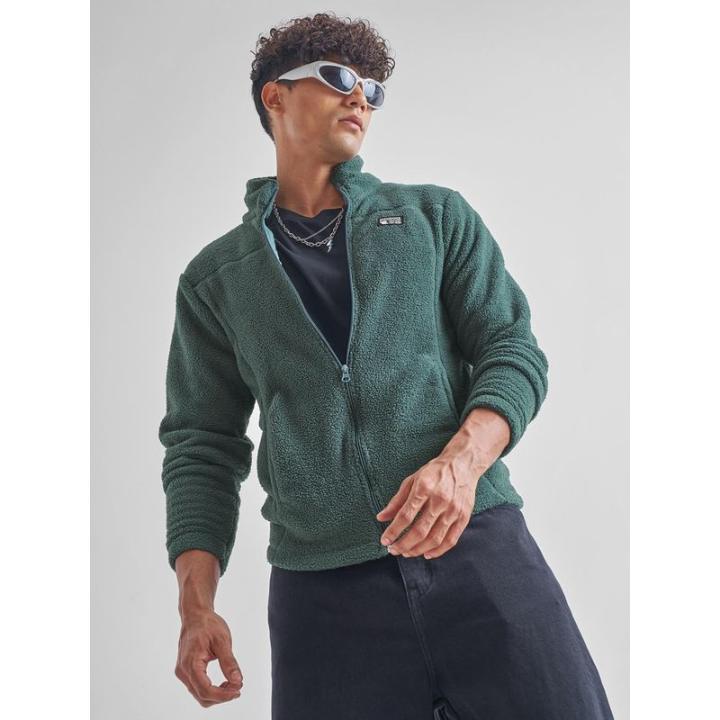 HIGHLANDER Men Green Regular Fit High Neck with Full Zip Sweatshirt (M)