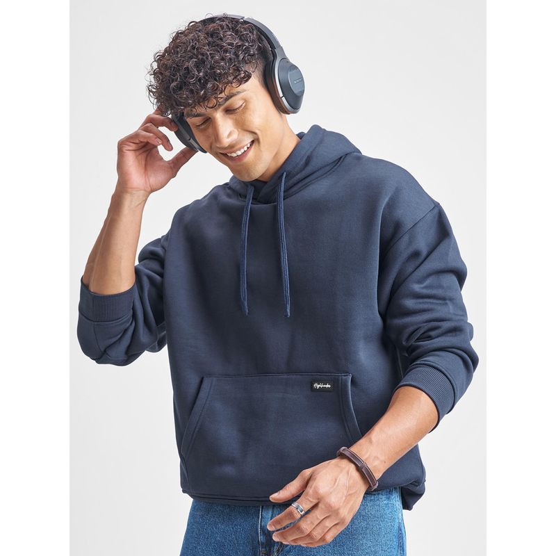 HIGHLANDER Men Navy Blue Over Sized Drop Shoulder Hoodies (M)
