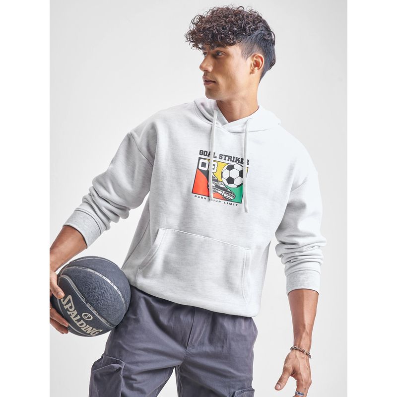 HIGHLANDER Men White Melange Over Sized Drop Shoulder Hoodies (S)