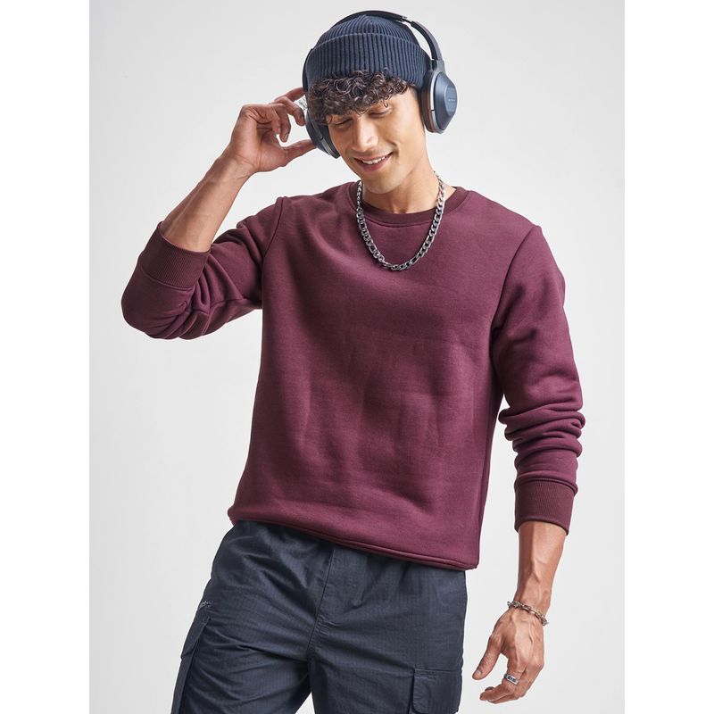 HIGHLANDER Men Burgundy Crew Neck Long Sleeve Sweatshirt (M)