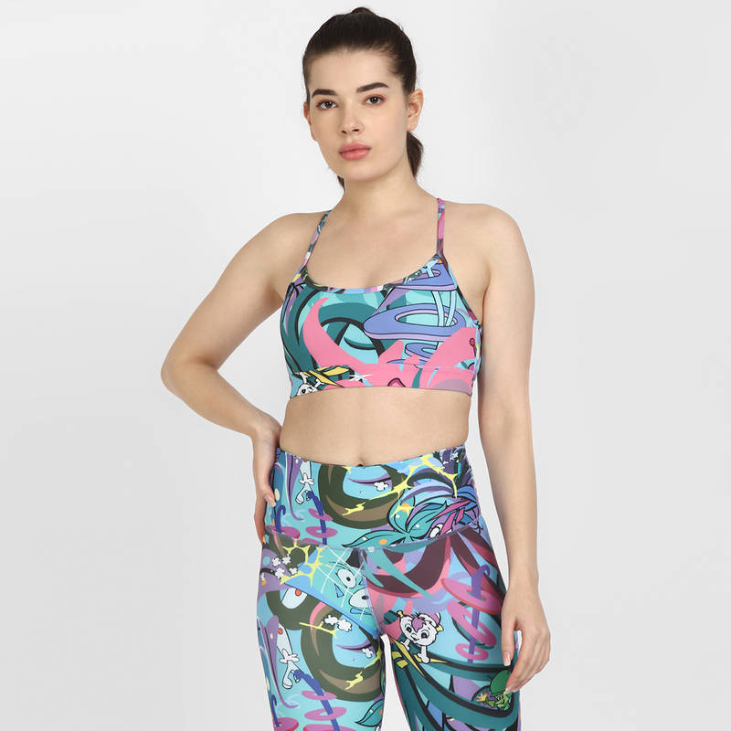 Reebok FJ AOP STRAPPY BRA Turquoise Printed Training Bra (XS)