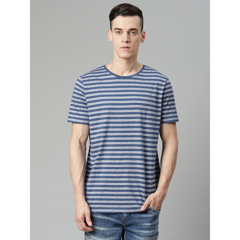 Matinique Dust Blue Striped Round Neck T Shirt (S)