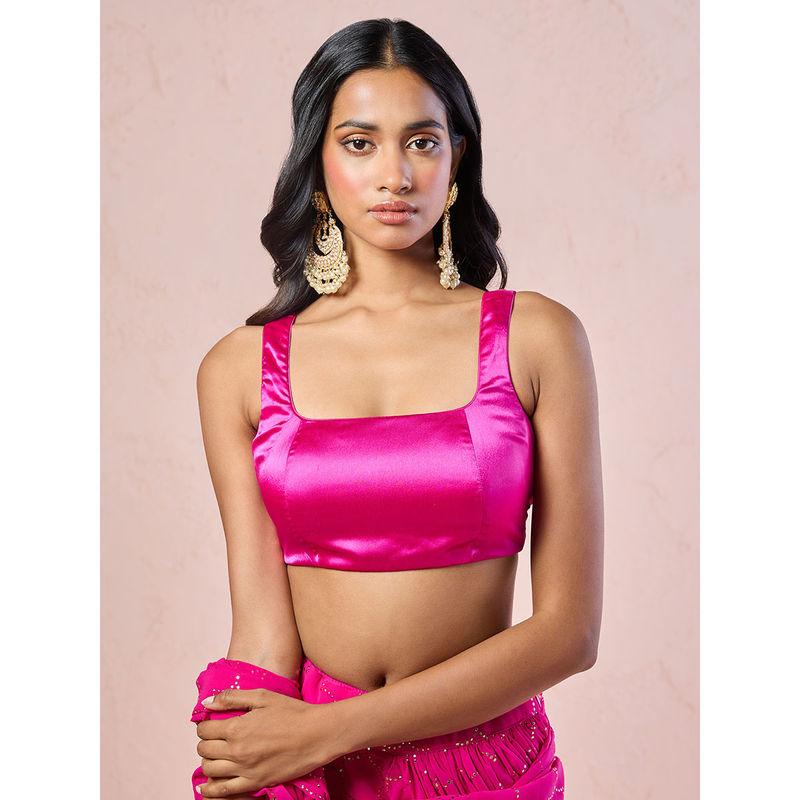 Gajra Gang Shimmer Pink Square Neck Strappy Blouse (XS)