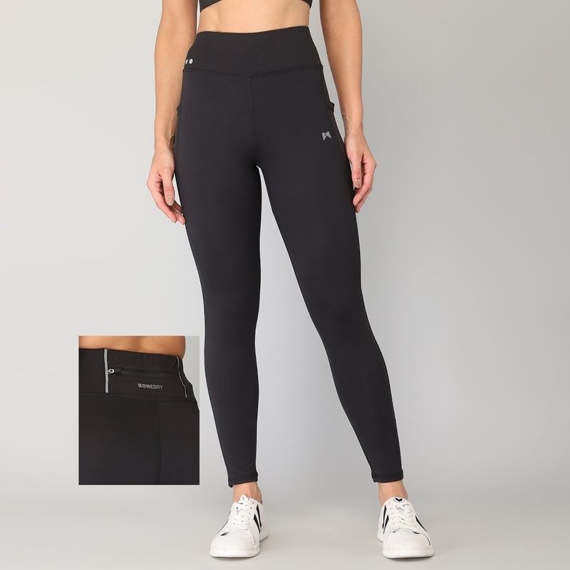 Muscle Torque Gym Yoga Medium Waist Zippered Back Pocket Tight Black (XL)