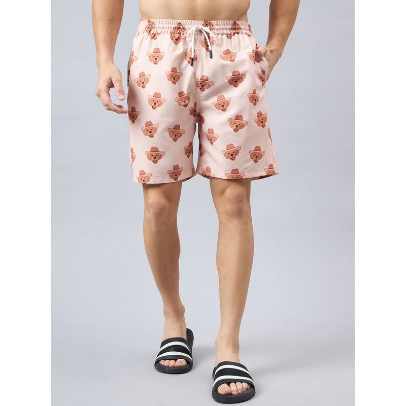 Style Quotient Men Beige Printed Polyester Regular Swim Shorts (M)