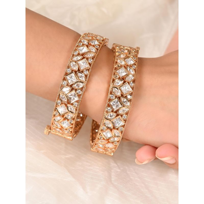 Ratnavali Jewels Gold Plated Kundan Openable Kada Bangle (Set of 2) (2.4)