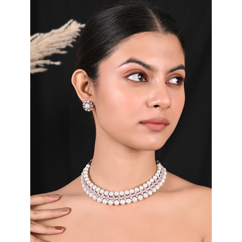 Ratnavali Jewels Doppia linea rossa verde 8mm perla dorata perline collana Mala per donne/ragazze, Perla, Perla
