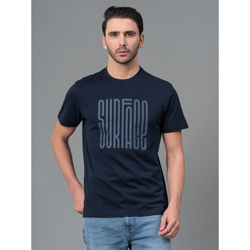 Red Tape Navy Graphic Print Cotton Round Neck Mens T-Shirt (S)