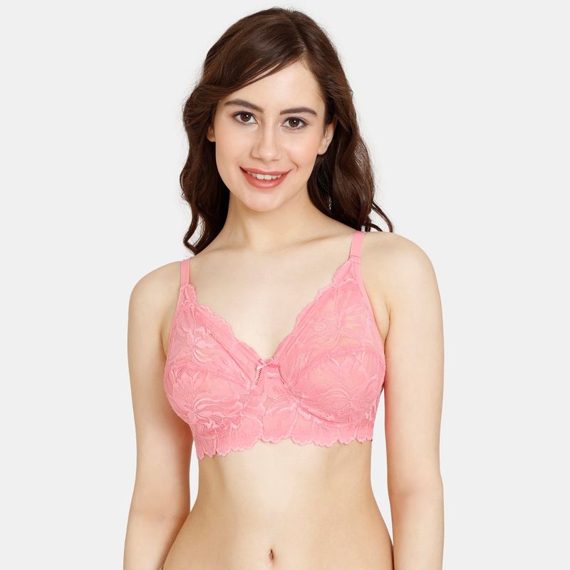 Zivame Rosaline Everyday Double Layered Non Wired 3-4Th Coverage Lace Bra - Plumeria - Pink (34B)