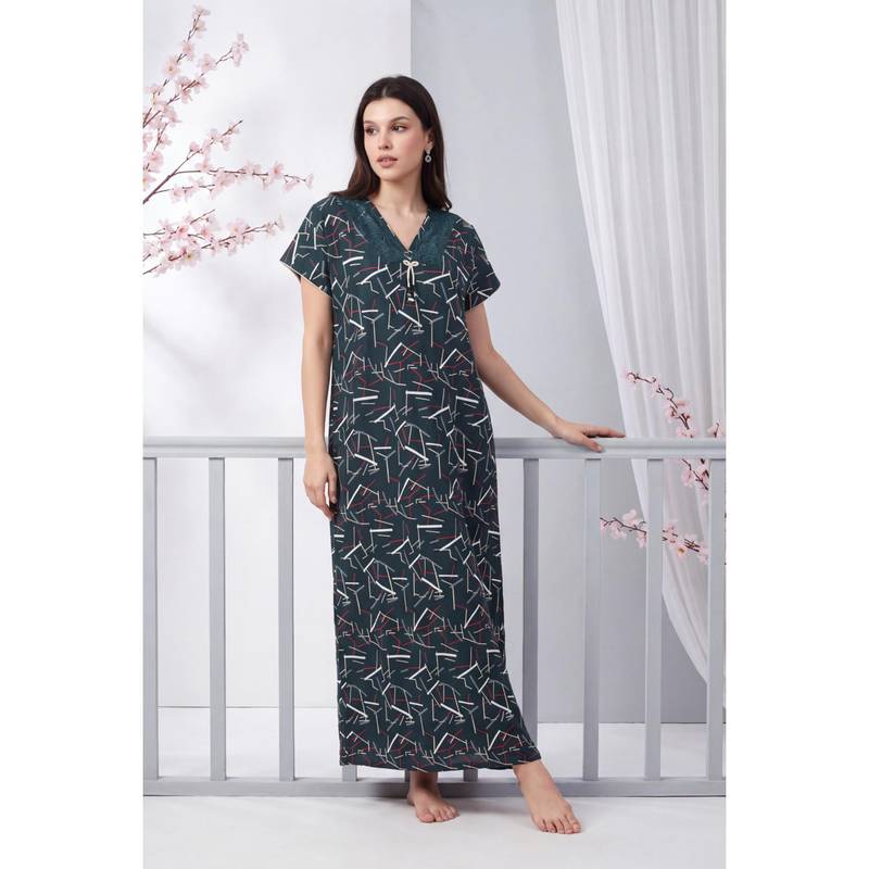 Juliana Dream Green Women Cotton Printed Nightdress (M)