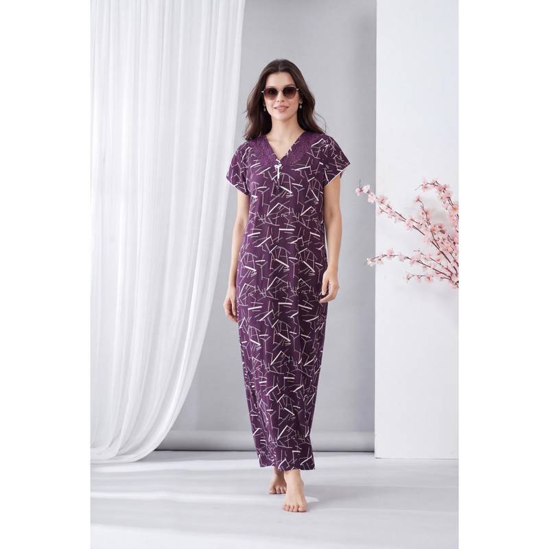 Juliana Dream Purple Women Cotton Printed Nightdress (M)