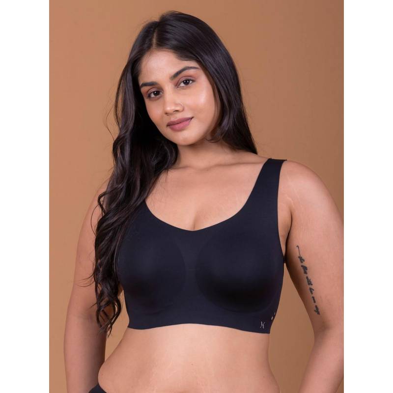 Krvvy Black Plus Size Ultrasoft Full Coverage, Wireless Wide Straps Bralette (2XL)