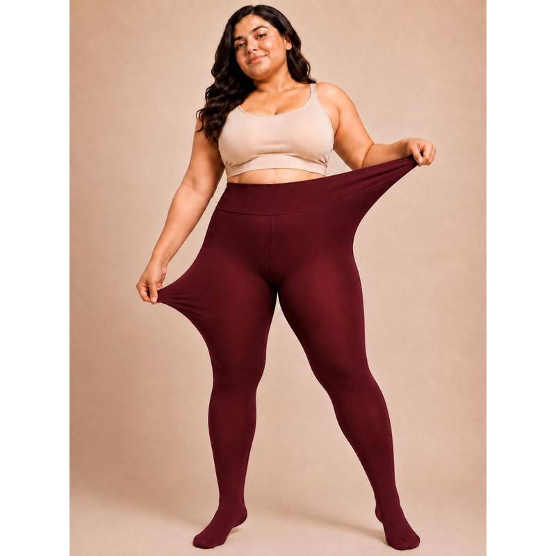 G Heist Maroon Women Solid High Waist Winter Fur Pantyhose Stocking (M)