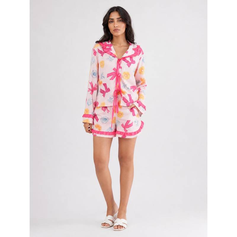 Slumber Jill Citrus Breeze Satin Top With Shorts (M)