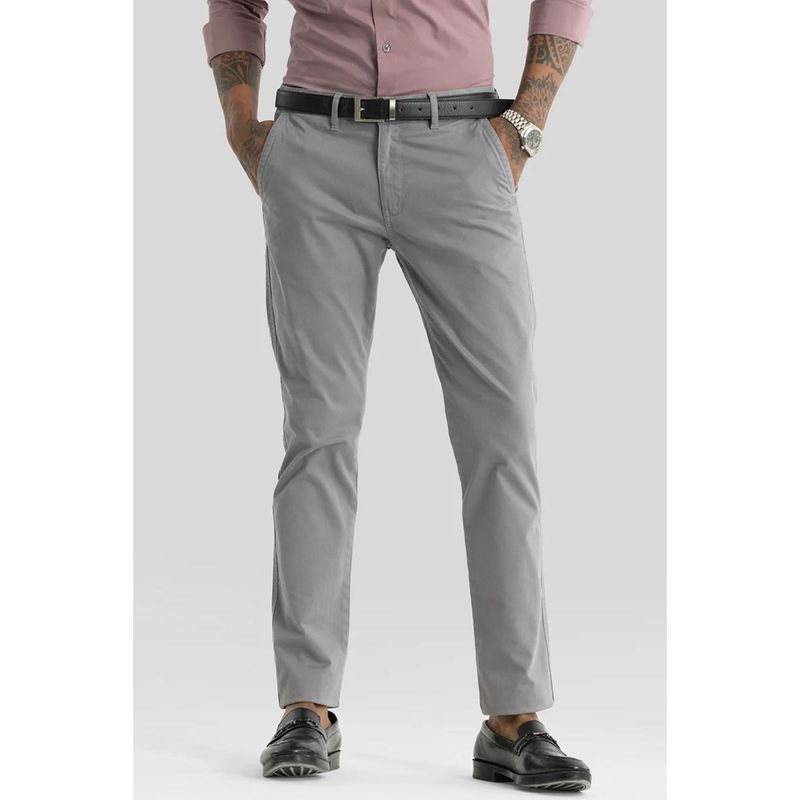Snitch Grey Plain Slim Casual Chinos for Men (36)