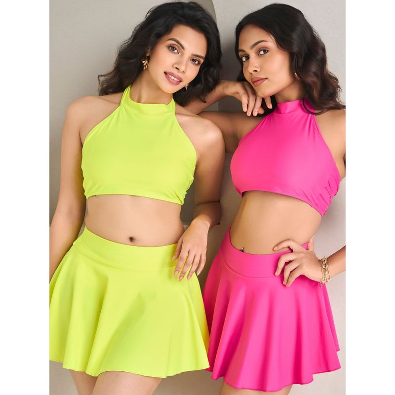 Addery Neon Yellow Skirted Swimwear (Set of 2) (L)