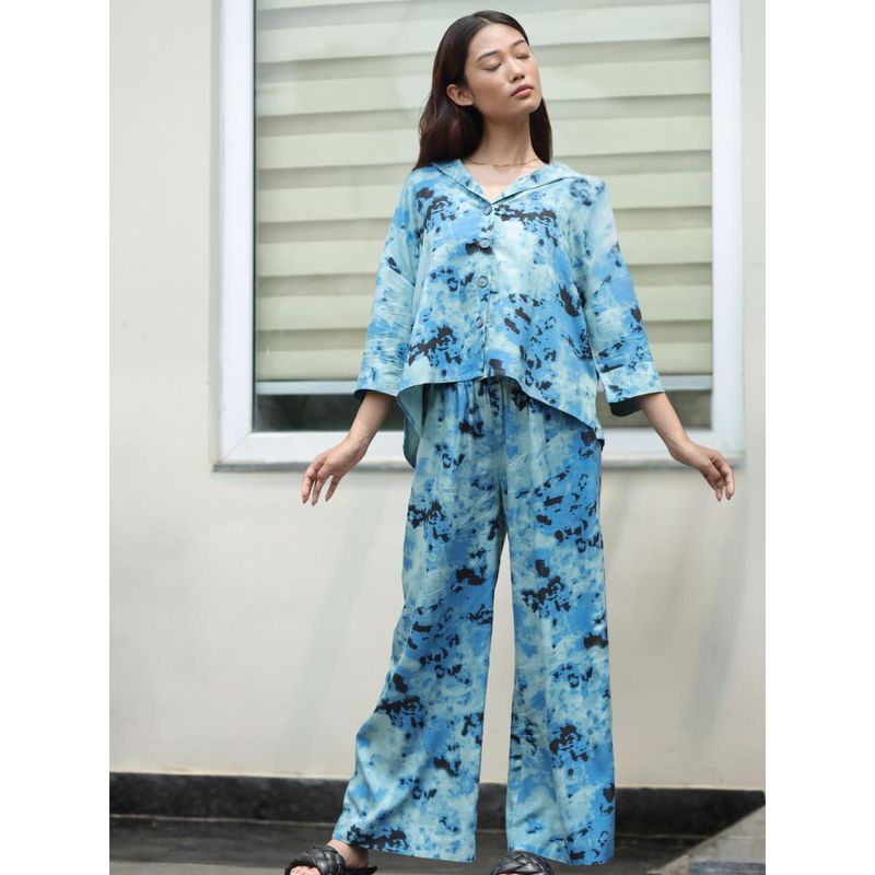 Dear Bed Comfort Clothing Blue Oversized Shirt Pyjama Coord Set for Women (S)