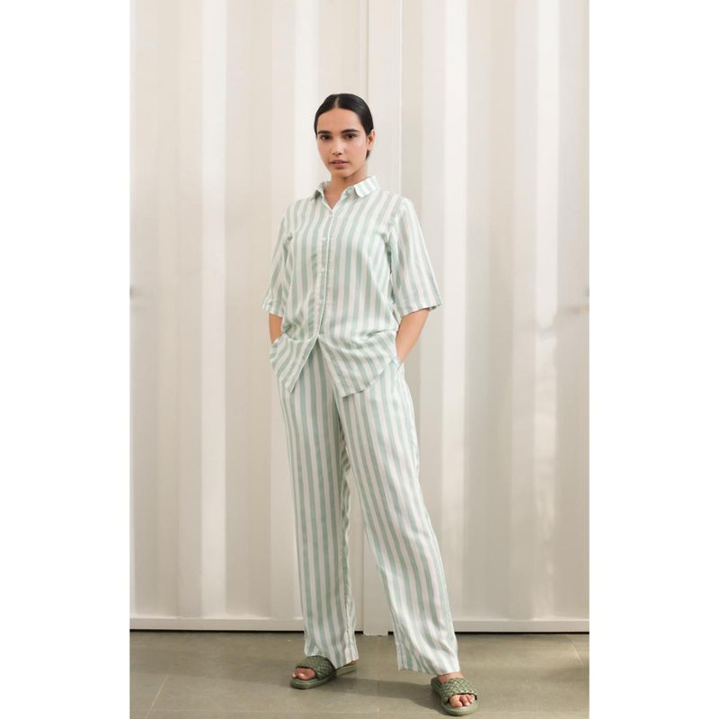 Dear Bed Comfort Clothing Green Striped Cotton Rayon Night Suit For Women (XL)