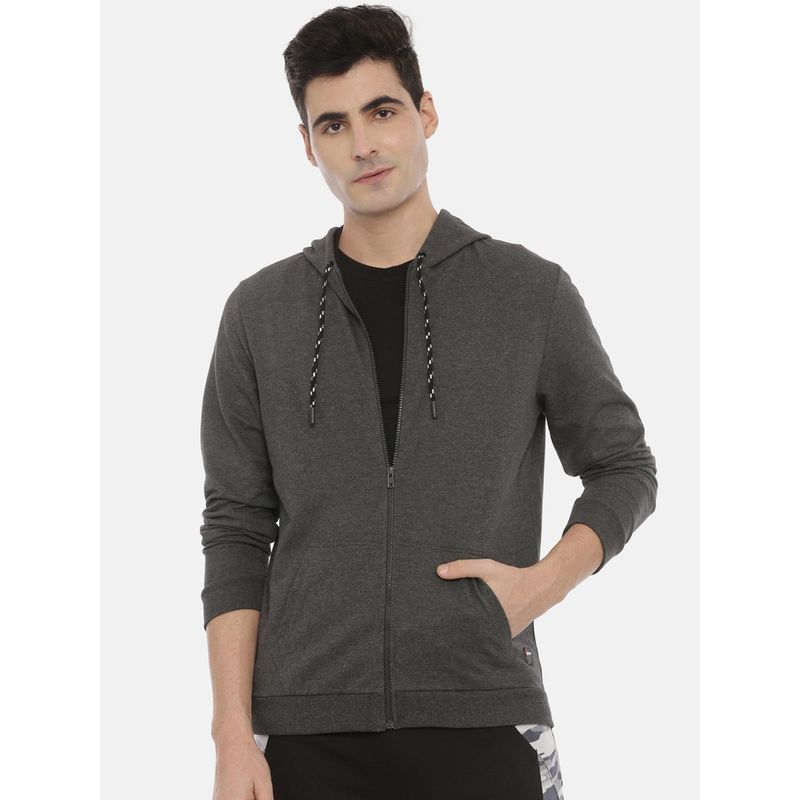 3PIN Men Charcoal Solid Hooded Sweatshirt (M)