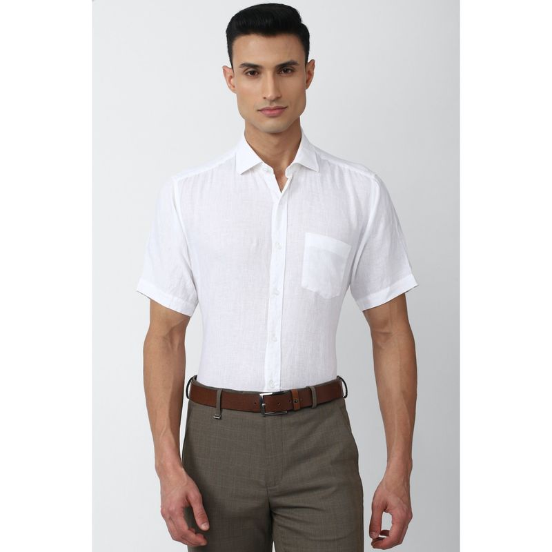 Van Heusen Men White Regular fit Textured Half Sleeves Formal Shirt (42)