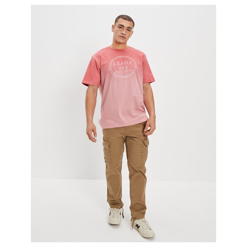 American Eagle Men Red Super Soft Dip-Dye Logo Graphic T-Shirt (M)