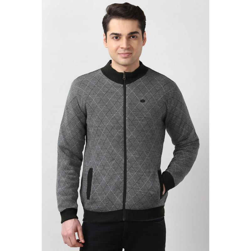 Peter England Men Grey Print Reversible Sweater (M)