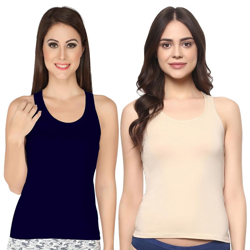 SOIE Solid Super Soft Cotton Stretch Racerback Tank Top-Pack of 2-Multi-Color (L)