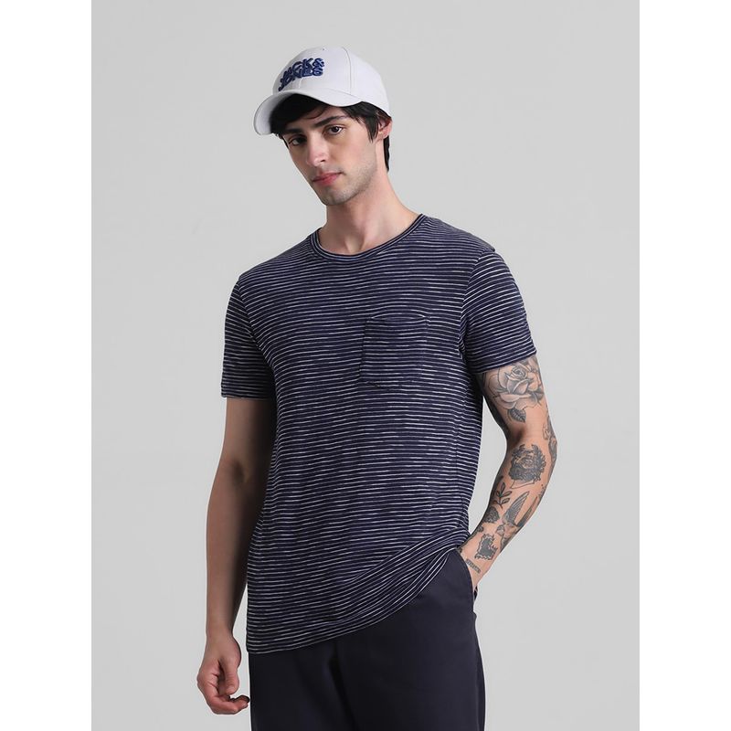 Jack & Jones Navy Blue Striped Slim Fit T-Shirt (S)