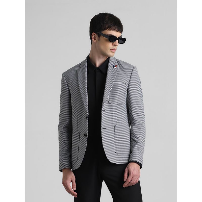 Jack & Jones Men Checks Slim Fit Grey Single Breasted Blazer (50)