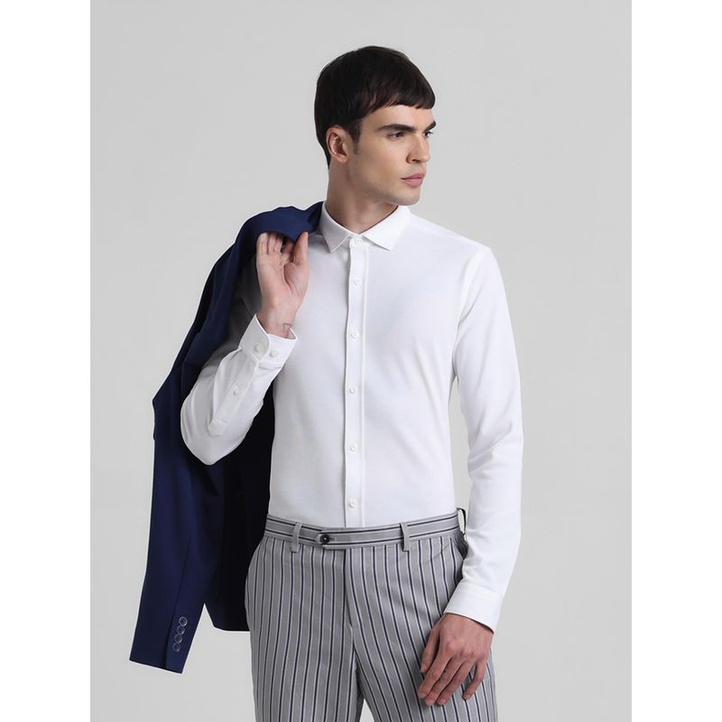 Jack & Jones Men Solid Cotton Slim Fit White Shirt (2XL)