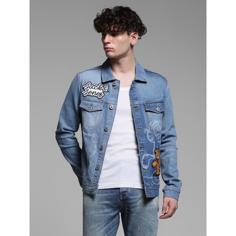 Jack & Jones Men Graphic Print Regular Fit Blue Denim Jacket (M)