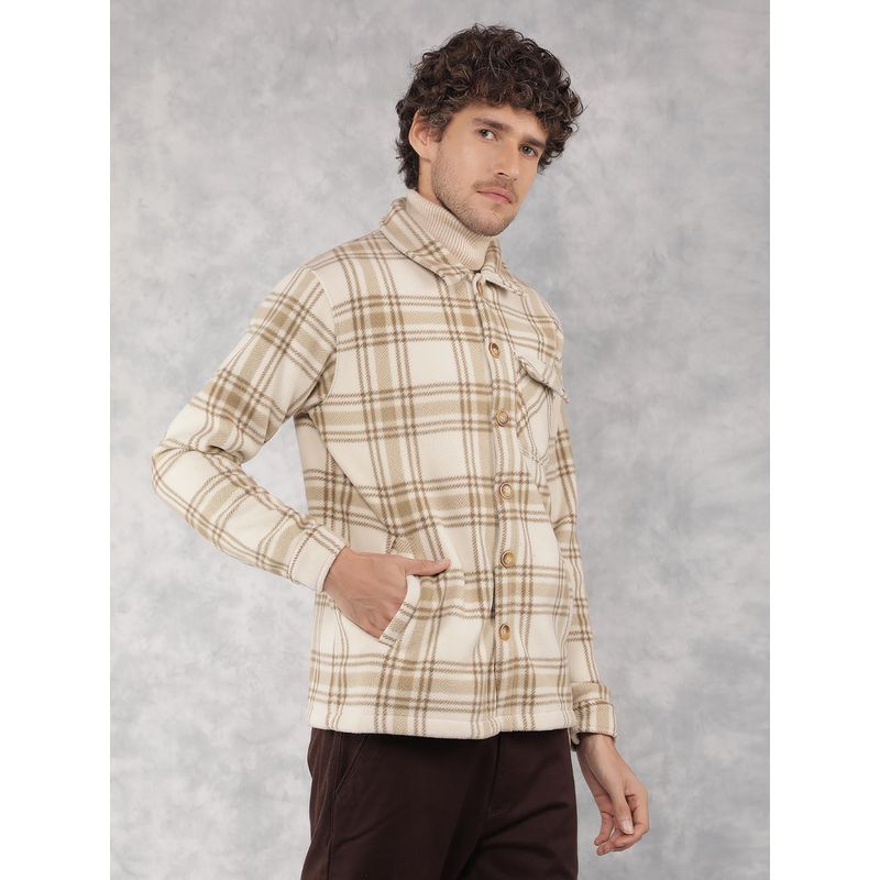 CRIMSOUNE CLUB Men Beige Checkered Shacket (L)
