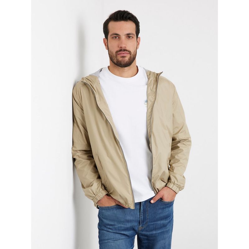 Guess Men Khaki Solid Hooded Full Sleeves Jacket (M)