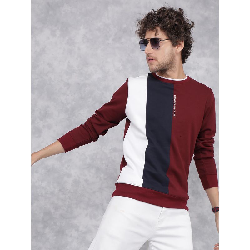 CRIMSOUNE CLUB Men Maroon Color Blocked Sweatshirt (L)