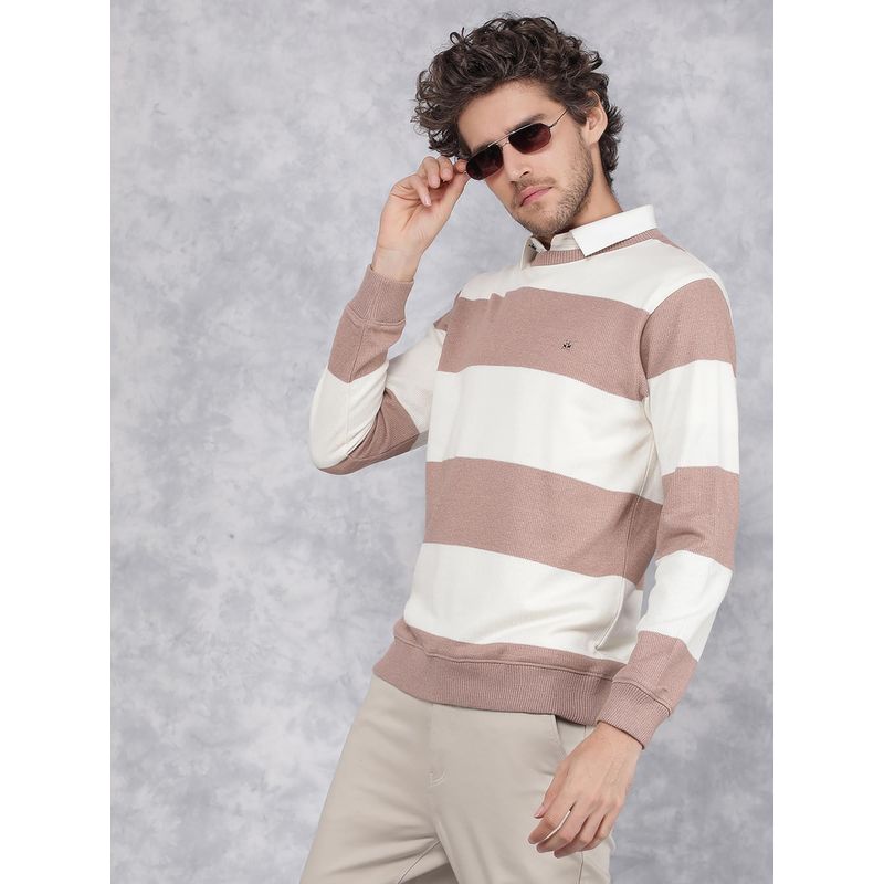 CRIMSOUNE CLUB Men Pink Horizontal Stripes Sweatshirt (L)