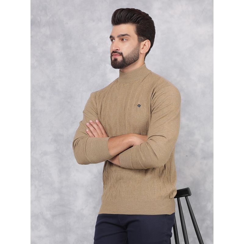CRIMSOUNE CLUB Men Khaki Jacquard High Neck Sweater (2XL)