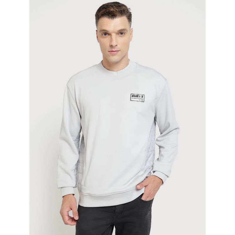 Guess Men Grey Solid Round Neck Full Sleeves Pullover Style Sweatshirt (M)
