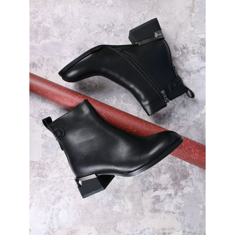 Ronnie Grey Women Black Solid Ankle Length Casual Boots (EURO 35)