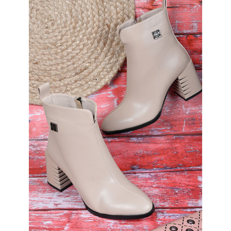 Ronnie Grey Women Beige Solid Ankle Length Casual Boots (EURO 35)