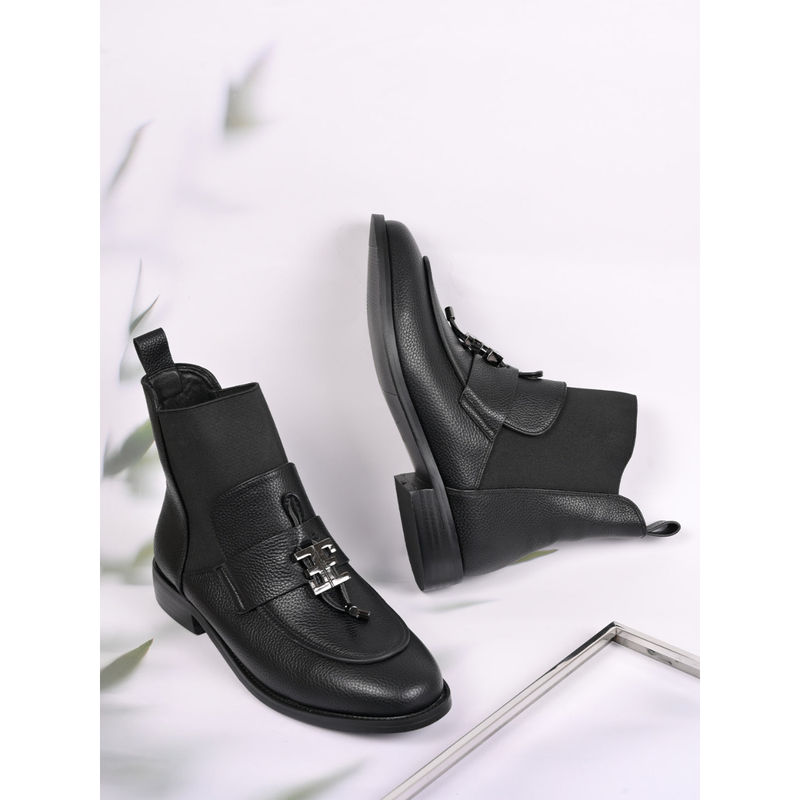Ronnie Grey Women Black Textured Ankle Length Casual Boots (EURO 35)