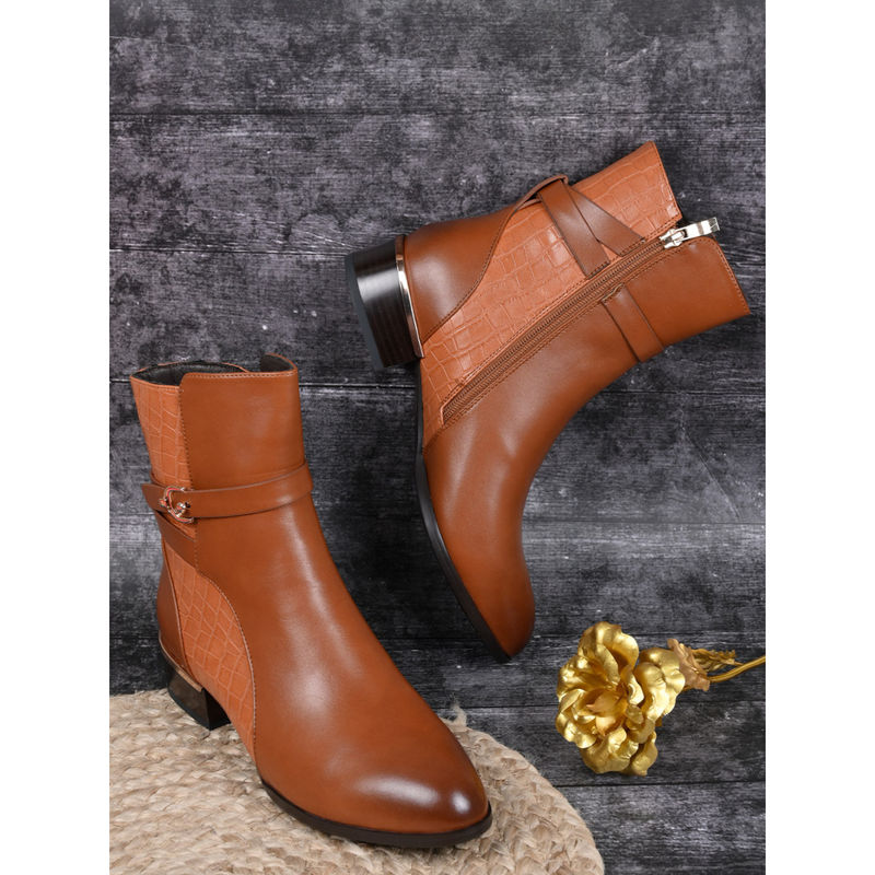 Ronnie Grey Women Tan Animal Print Ankle Length Casual Boots (EURO 38)