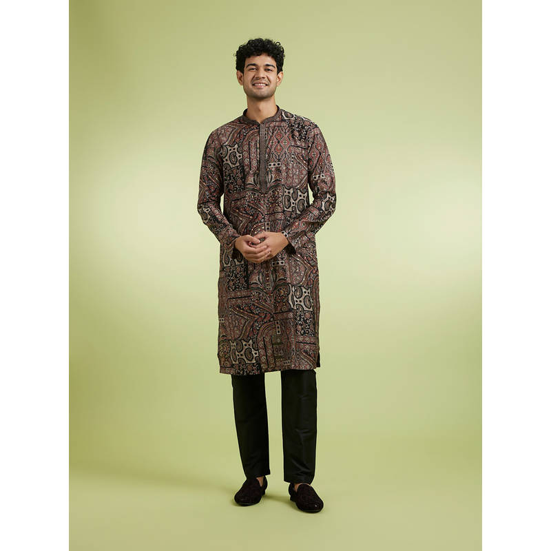 Manyavar Black Viscose Blend Kurta With Pyjama For Men (S)