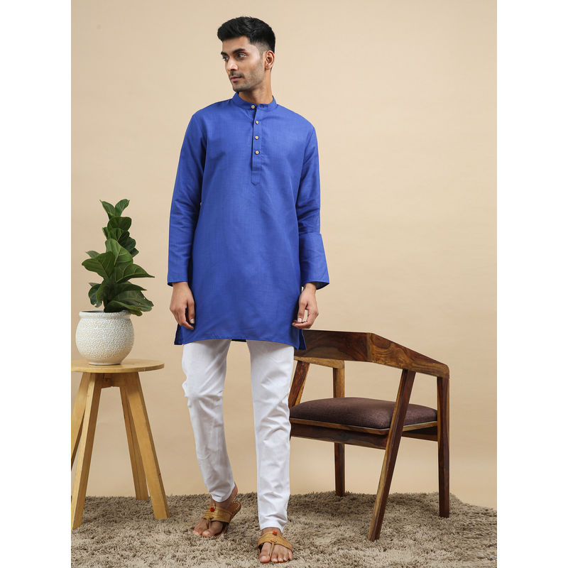TATTVA Navy Blue Short Kurta with Pyjama (36)