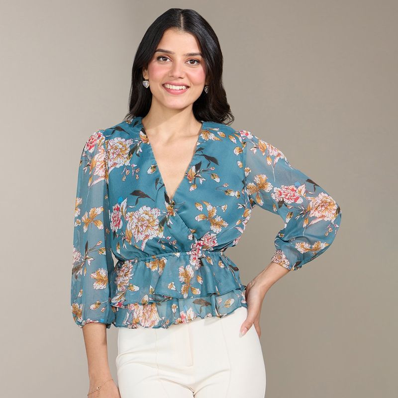 Twenty Dresses By Nykaa Fashion Floral The Ruffled Layer Top - Multi-Color (S)