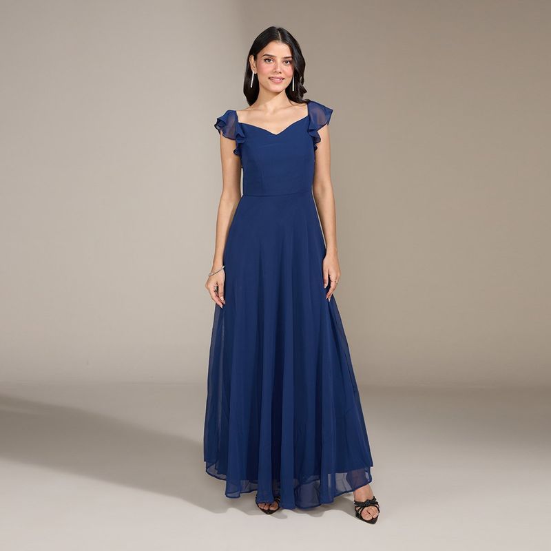 Twenty Dresses By Nykaa Fashion Navy Ruffle On My Mind Maxi Dress - Navy Blue (S)