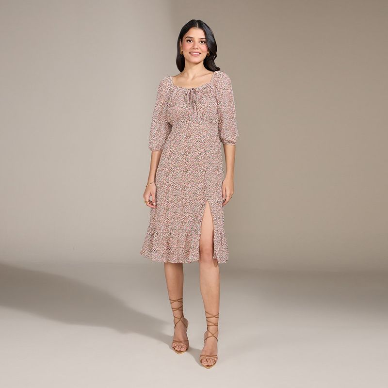 Twenty Dresses By Nykaa Fashion Delighted To See You Dress - Beige (M)