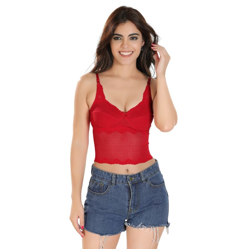 Bralux Non Padded Bralette Bra Wirefree Full Coverage - Red (34)