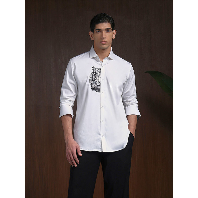 Albino Stylish White Slim Fit Shirt with Tiger Embroidery (38)